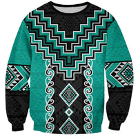 Teal Niho Taniwha Mix Poutama Sweatshirt Unique Taniko Aotearoa LT01 Unisex Teal - Polynesian Pride