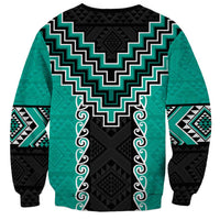Teal Niho Taniwha Mix Poutama Sweatshirt Unique Taniko Aotearoa LT01 - Polynesian Pride