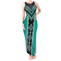 Teal Niho Taniwha Mix Poutama Tank Maxi Dress Unique Taniko Aotearoa LT01 Women Teal - Polynesian Pride
