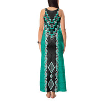 Teal Niho Taniwha Mix Poutama Tank Maxi Dress Unique Taniko Aotearoa LT01 - Polynesian Pride