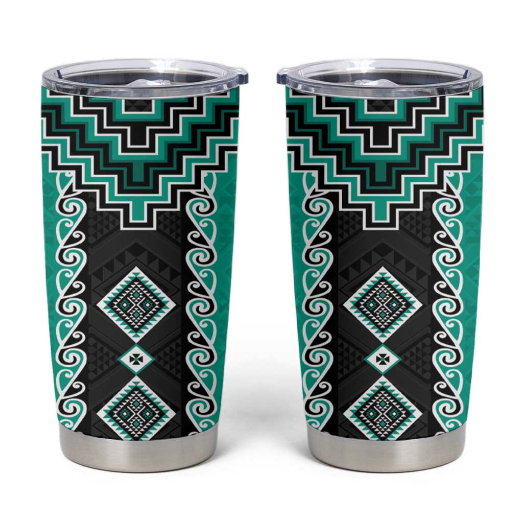 Teal Niho Taniwha Mix Poutama Tumbler Cup Unique Taniko Aotearoa LT01 Teal - Polynesian Pride