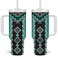 Teal Niho Taniwha Mix Poutama Tumbler With Handle Unique Taniko Aotearoa LT01 One Size: 40 oz Teal - Polynesian Pride