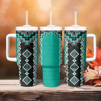 Teal Niho Taniwha Mix Poutama Tumbler With Handle Unique Taniko Aotearoa LT01 - Polynesian Pride