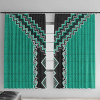 Teal Niho Taniwha Mix Poutama Window Curtain Unique Taniko Aotearoa LT01 With Hooks Teal - Polynesian Pride