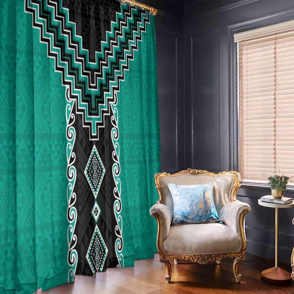 Teal Niho Taniwha Mix Poutama Window Curtain Unique Taniko Aotearoa LT01 - Polynesian Pride