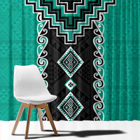 Teal Niho Taniwha Mix Poutama Window Curtain Unique Taniko Aotearoa LT01 - Polynesian Pride
