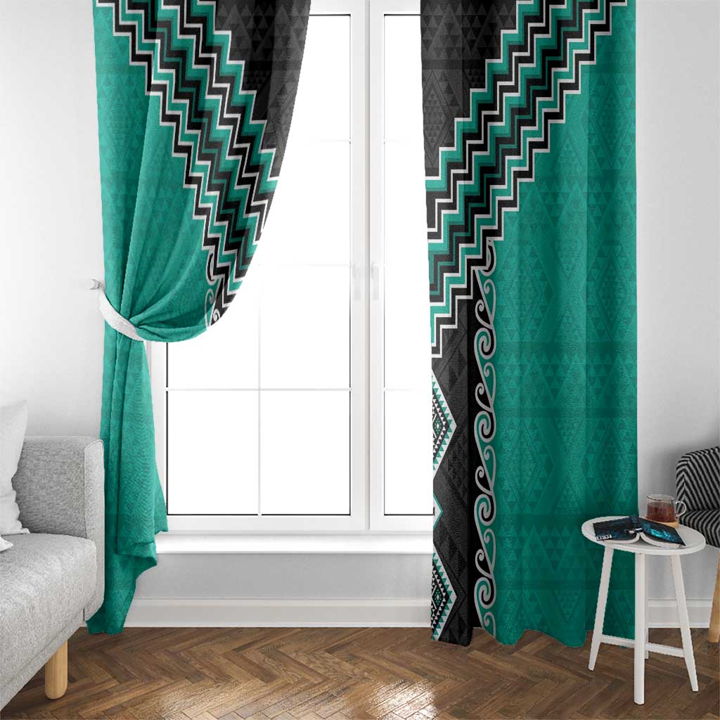 Teal Niho Taniwha Mix Poutama Window Curtain Unique Taniko Aotearoa LT01 - Polynesian Pride