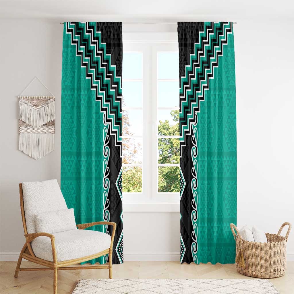 Teal Niho Taniwha Mix Poutama Window Curtain Unique Taniko Aotearoa LT01 - Polynesian Pride