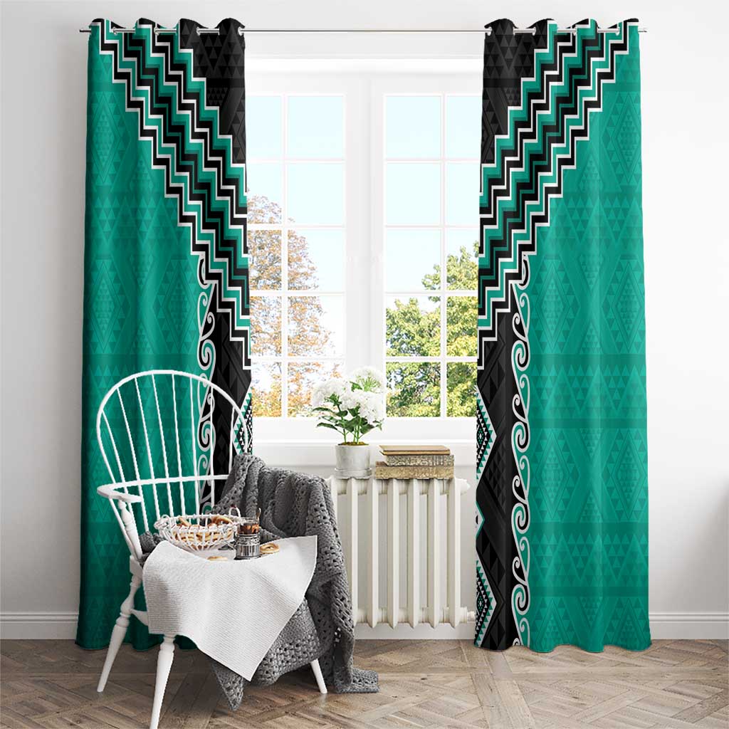 Teal Niho Taniwha Mix Poutama Window Curtain Unique Taniko Aotearoa LT01 - Polynesian Pride