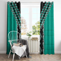Teal Niho Taniwha Mix Poutama Window Curtain Unique Taniko Aotearoa LT01 - Polynesian Pride