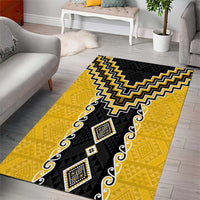 Yellow Niho Taniwha Mix Poutama Area Rug Unique Taniko Aotearoa