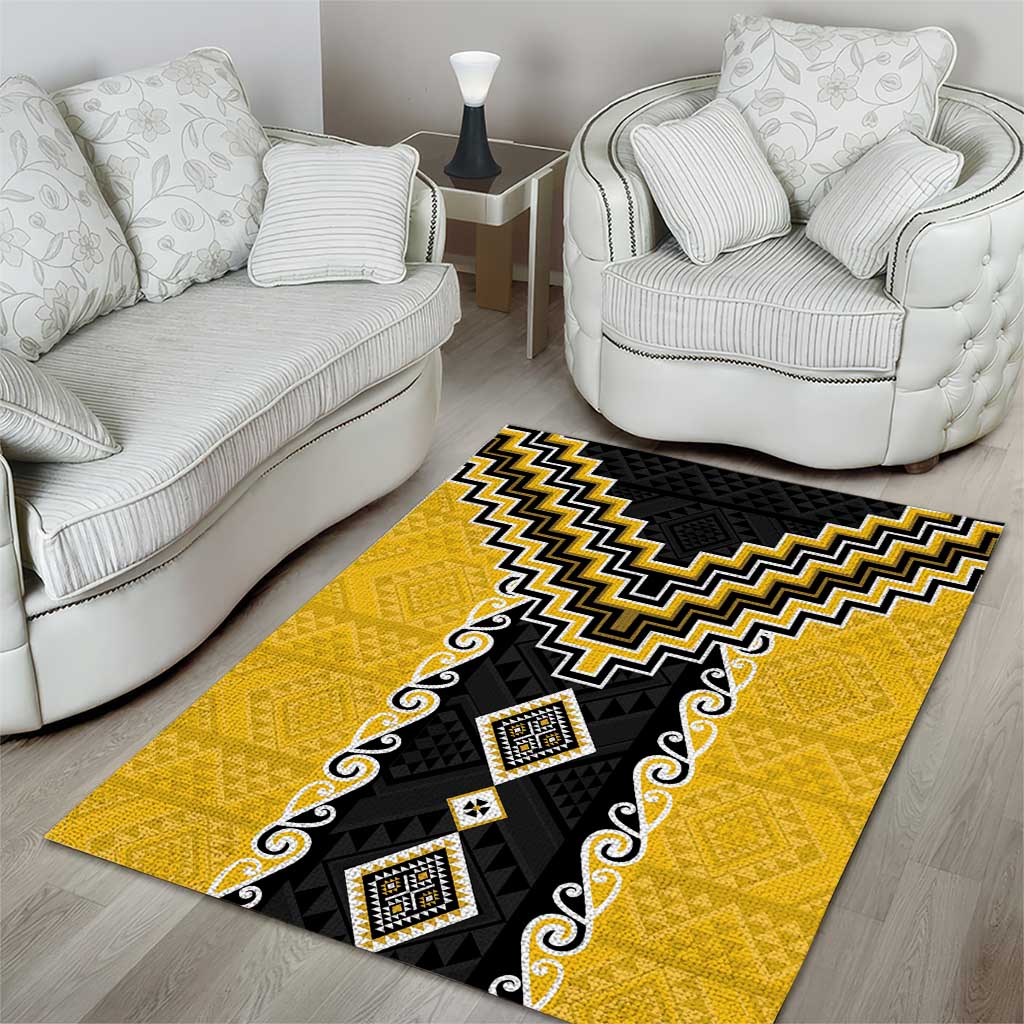 Yellow Niho Taniwha Mix Poutama Area Rug Unique Taniko Aotearoa