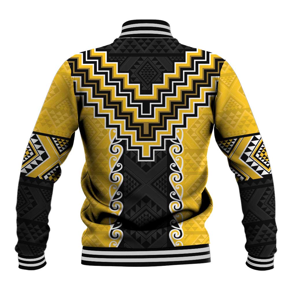 Yellow Niho Taniwha Mix Poutama Baseball Jacket Unique Taniko Aotearoa LT01 - Polynesian Pride