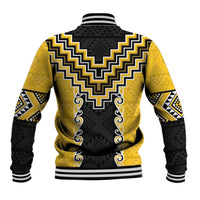 Yellow Niho Taniwha Mix Poutama Baseball Jacket Unique Taniko Aotearoa LT01 - Polynesian Pride
