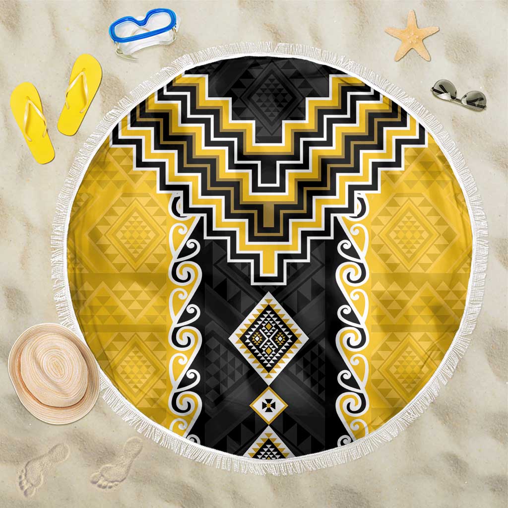 Yellow Niho Taniwha Mix Poutama Beach Blanket Unique Taniko Aotearoa LT01 One Size 150cm Yellow - Polynesian Pride