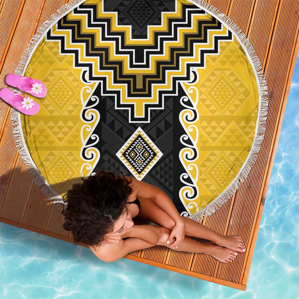 Yellow Niho Taniwha Mix Poutama Beach Blanket Unique Taniko Aotearoa LT01 - Polynesian Pride