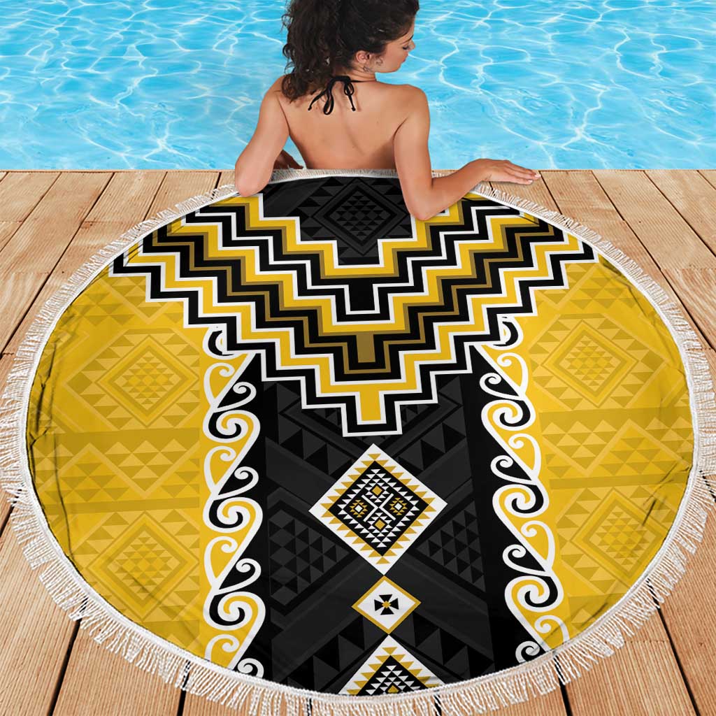 Yellow Niho Taniwha Mix Poutama Beach Blanket Unique Taniko Aotearoa LT01 - Polynesian Pride