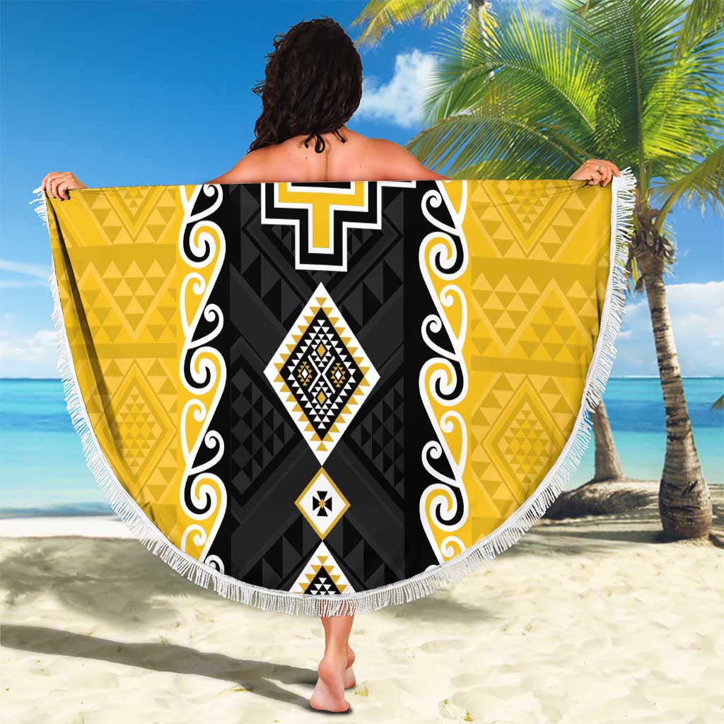 Yellow Niho Taniwha Mix Poutama Beach Blanket Unique Taniko Aotearoa LT01 - Polynesian Pride