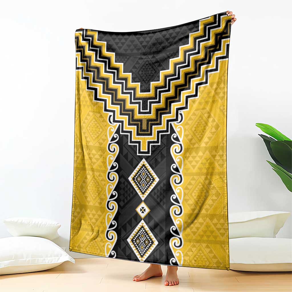 Yellow Niho Taniwha Mix Poutama Blanket Unique Taniko Aotearoa LT01 - Polynesian Pride
