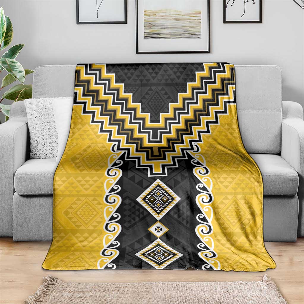 Yellow Niho Taniwha Mix Poutama Blanket Unique Taniko Aotearoa LT01 - Polynesian Pride