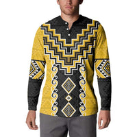 Yellow Niho Taniwha Mix Poutama Button Sweatshirt Unique Taniko Aotearoa LT01 - Polynesian Pride