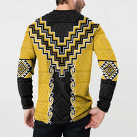 Yellow Niho Taniwha Mix Poutama Button Sweatshirt Unique Taniko Aotearoa LT01 - Polynesian Pride