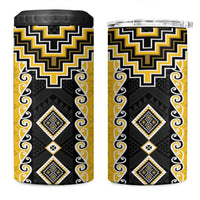 Yellow Niho Taniwha Mix Poutama 4 in 1 Can Cooler Tumbler Unique Taniko Aotearoa LT01 One Size: 16 oz Yellow - Polynesian Pride