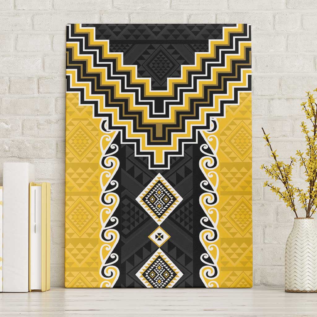 Yellow Niho Taniwha Mix Poutama Canvas Wall Art Unique Taniko Aotearoa LT01 Without Frame Yellow - Polynesian Pride
