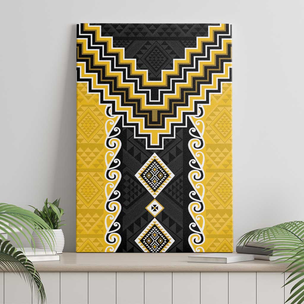 Yellow Niho Taniwha Mix Poutama Canvas Wall Art Unique Taniko Aotearoa LT01 - Polynesian Pride