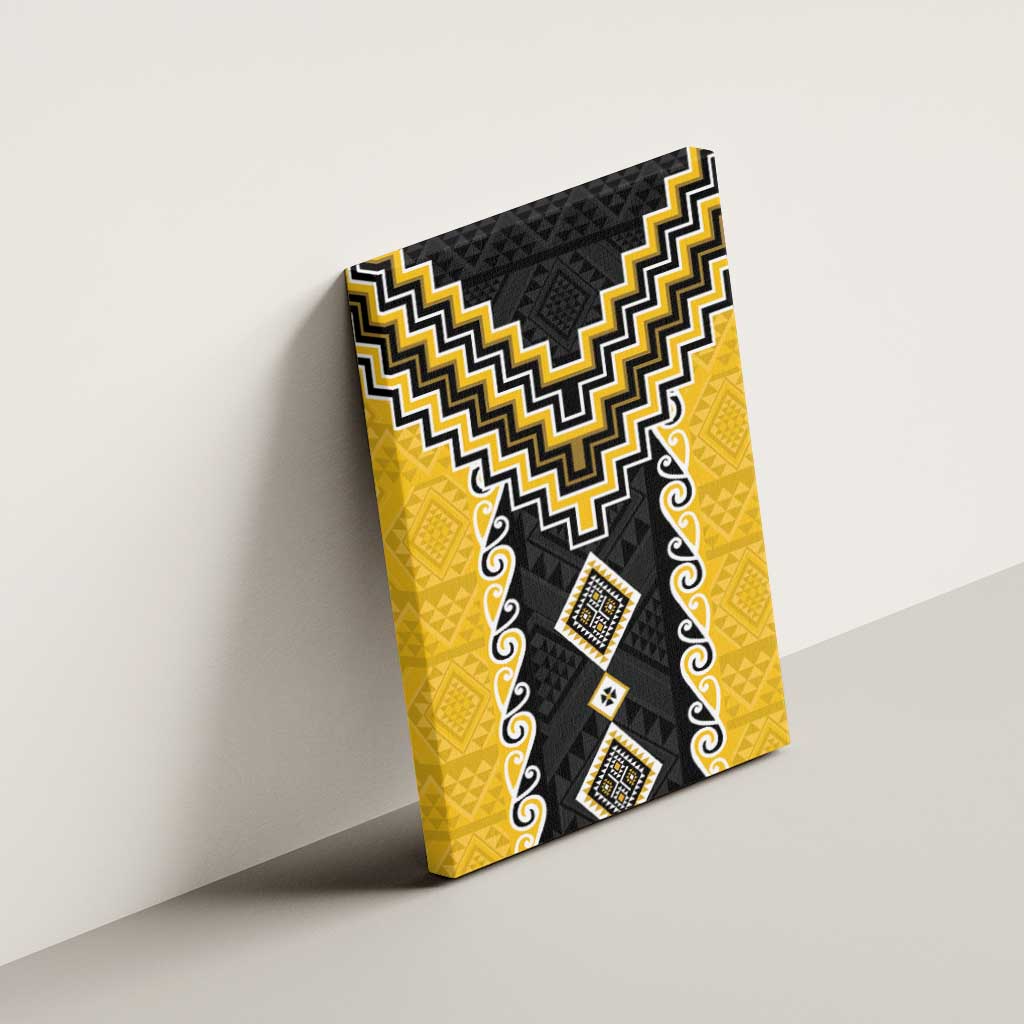 Yellow Niho Taniwha Mix Poutama Canvas Wall Art Unique Taniko Aotearoa LT01 - Polynesian Pride