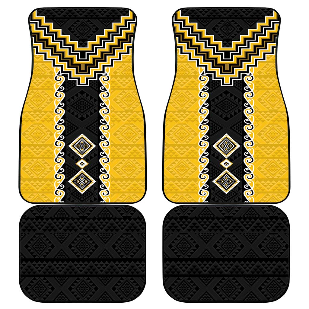 Yellow Niho Taniwha Mix Poutama Car Mats Unique Taniko Aotearoa LT01 - Polynesian Pride