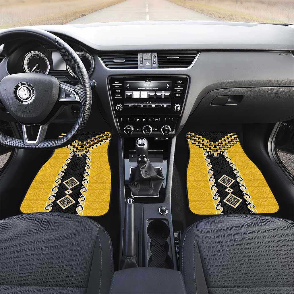 Yellow Niho Taniwha Mix Poutama Car Mats Unique Taniko Aotearoa LT01 Set 2pcs - Front Yellow - Polynesian Pride