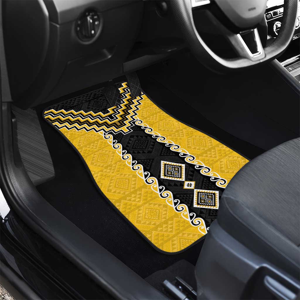 Yellow Niho Taniwha Mix Poutama Car Mats Unique Taniko Aotearoa LT01 - Polynesian Pride