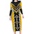 Yellow Niho Taniwha Mix Poutama Family Matching Long Sleeve Bodycon Dress and Hawaiian Shirt Unique Taniko Aotearoa