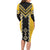 Yellow Niho Taniwha Mix Poutama Family Matching Long Sleeve Bodycon Dress and Hawaiian Shirt Unique Taniko Aotearoa