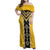 Yellow Niho Taniwha Mix Poutama Family Matching Off Shoulder Maxi Dress and Hawaiian Shirt Unique Taniko Aotearoa