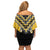 Yellow Niho Taniwha Mix Poutama Family Matching Off Shoulder Short Dress and Hawaiian Shirt Unique Taniko Aotearoa