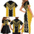 Yellow Niho Taniwha Mix Poutama Family Matching Short Sleeve Bodycon Dress and Hawaiian Shirt Unique Taniko Aotearoa