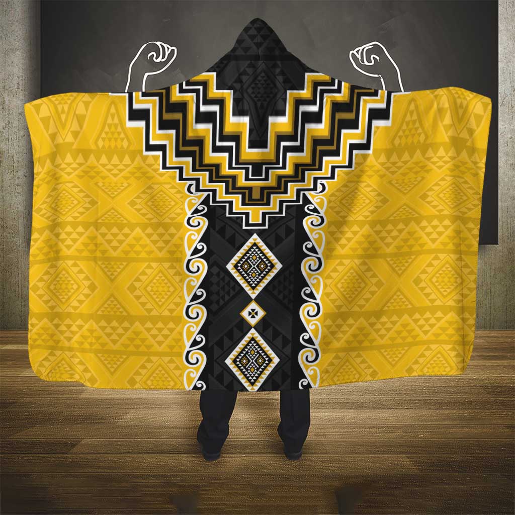 Yellow Niho Taniwha Mix Poutama Hooded Blanket Unique Taniko Aotearoa LT01 - Polynesian Pride