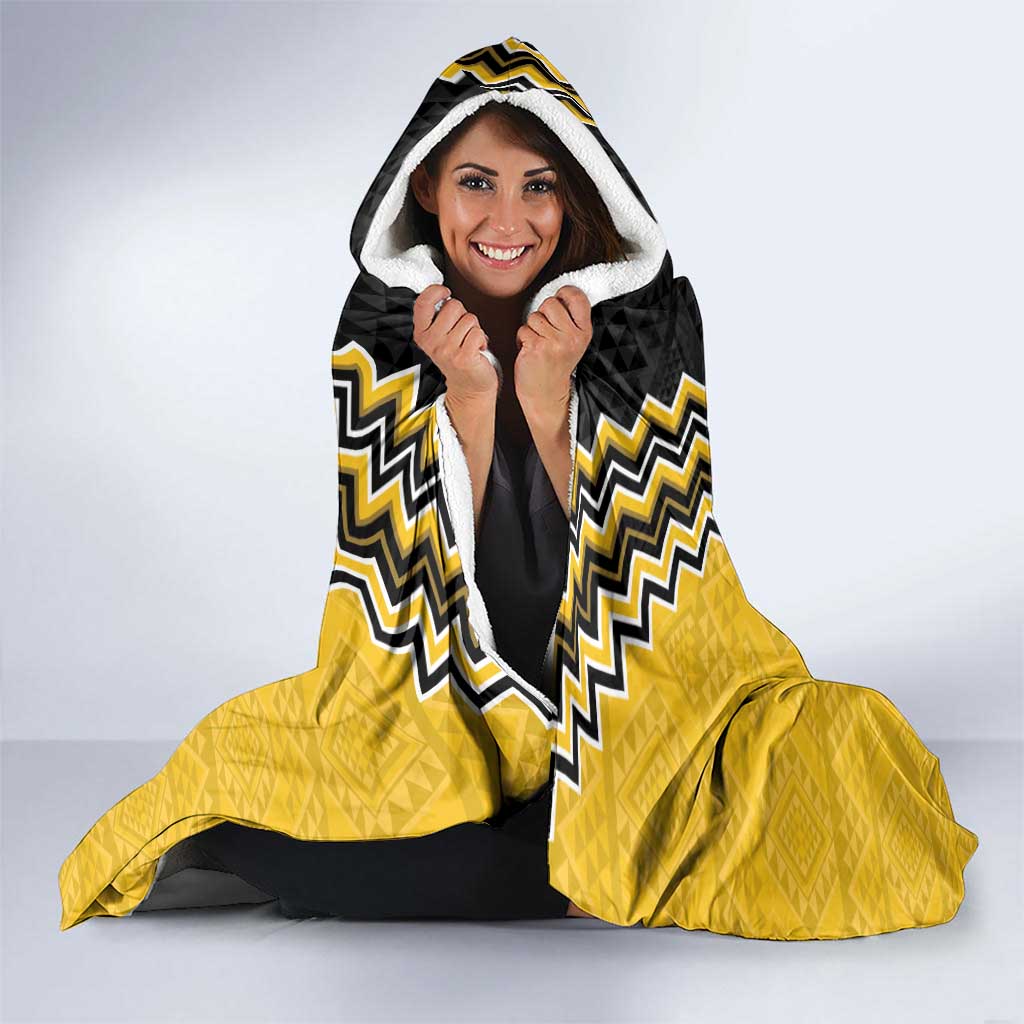 Yellow Niho Taniwha Mix Poutama Hooded Blanket Unique Taniko Aotearoa LT01 - Polynesian Pride