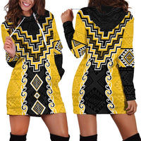 Yellow Niho Taniwha Mix Poutama Hoodie Dress Unique Taniko Aotearoa LT01 - Polynesian Pride