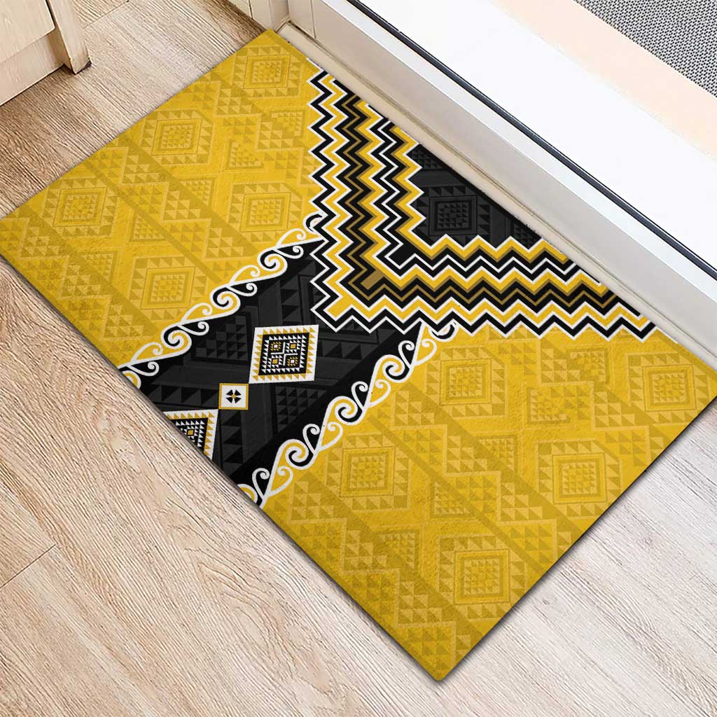 Yellow Niho Taniwha Mix Poutama Rubber Doormat Unique Taniko Aotearoa LT01 - Polynesian Pride