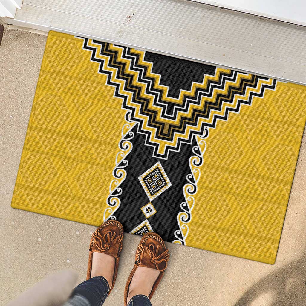 Yellow Niho Taniwha Mix Poutama Rubber Doormat Unique Taniko Aotearoa LT01 - Polynesian Pride