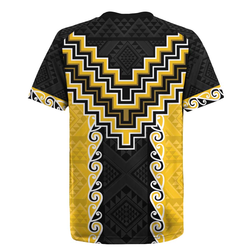 Yellow Niho Taniwha Mix Poutama Rugby Jersey Unique Taniko Aotearoa LT01 - Polynesian Pride