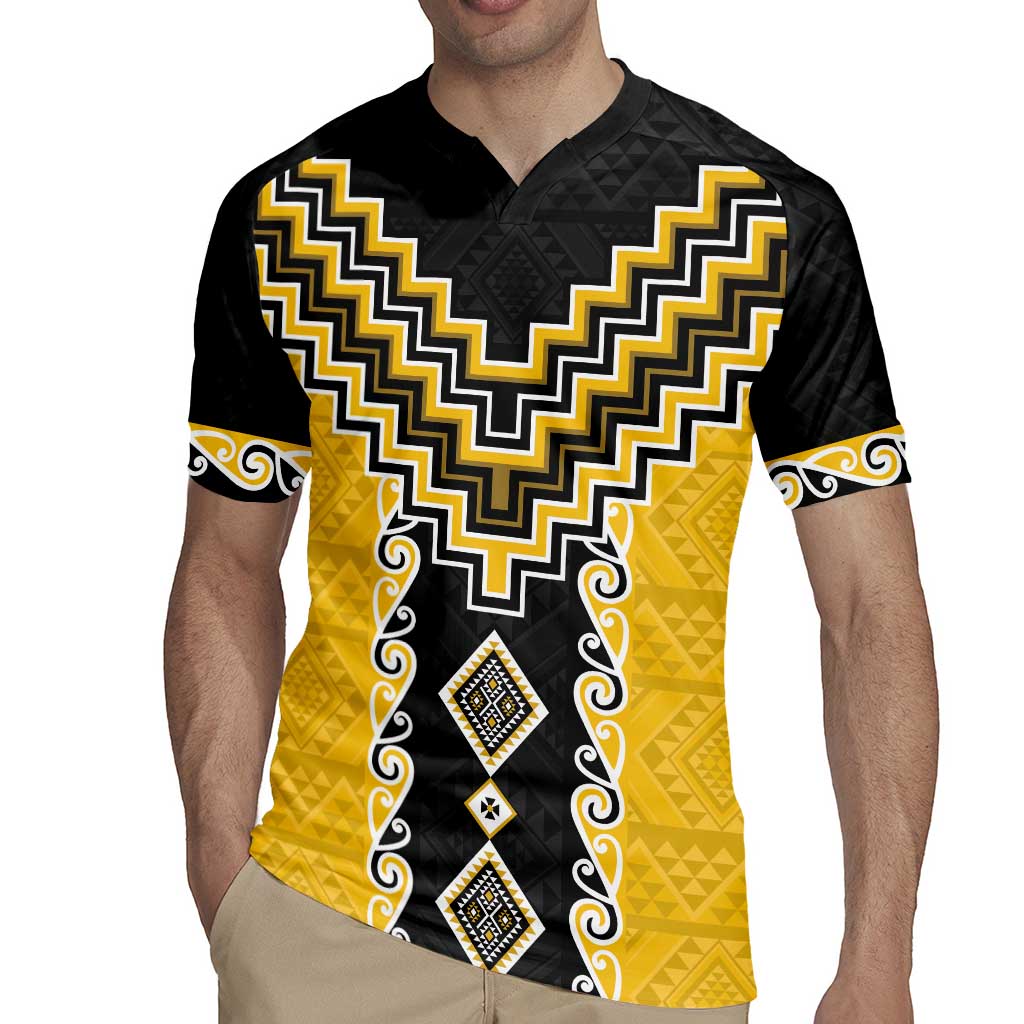 Yellow Niho Taniwha Mix Poutama Rugby Jersey Unique Taniko Aotearoa LT01 - Polynesian Pride