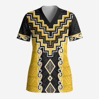 Yellow Niho Taniwha Mix Poutama Scrub Top Unique Taniko Aotearoa LT01 Adult Yellow - Polynesian Pride