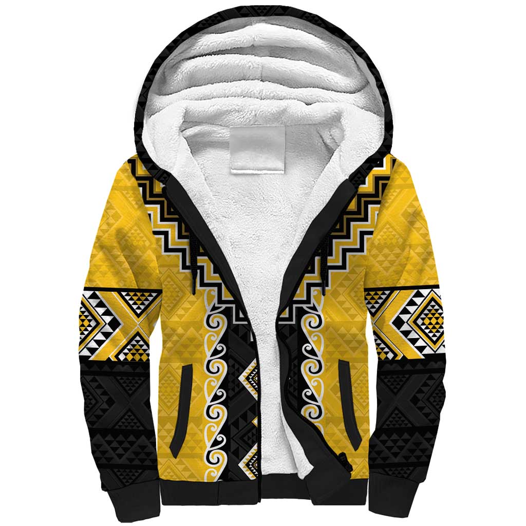 Yellow Niho Taniwha Mix Poutama Sherpa Hoodie Unique Taniko Aotearoa LT01 Unisex Yellow - Polynesian Pride