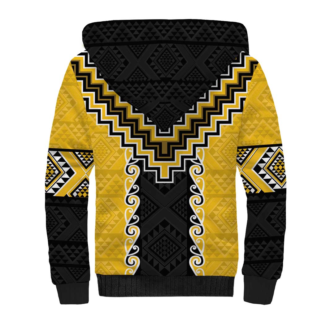 Yellow Niho Taniwha Mix Poutama Sherpa Hoodie Unique Taniko Aotearoa LT01 - Polynesian Pride