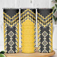 Yellow Niho Taniwha Mix Poutama Skinny Tumbler Unique Taniko Aotearoa