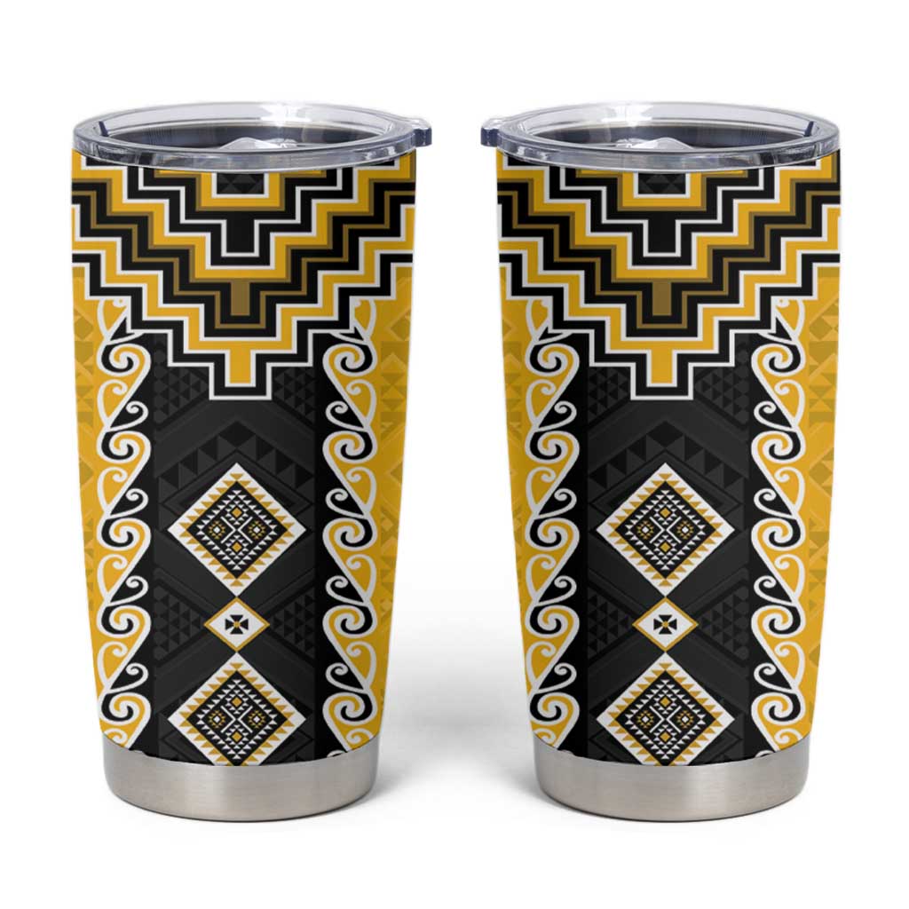 Yellow Niho Taniwha Mix Poutama Tumbler Cup Unique Taniko Aotearoa LT01 Yellow - Polynesian Pride